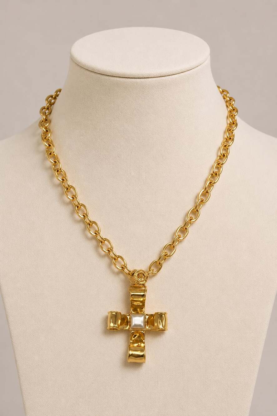 Chanel 1994 CC Cross Pendant Necklace - gold plated